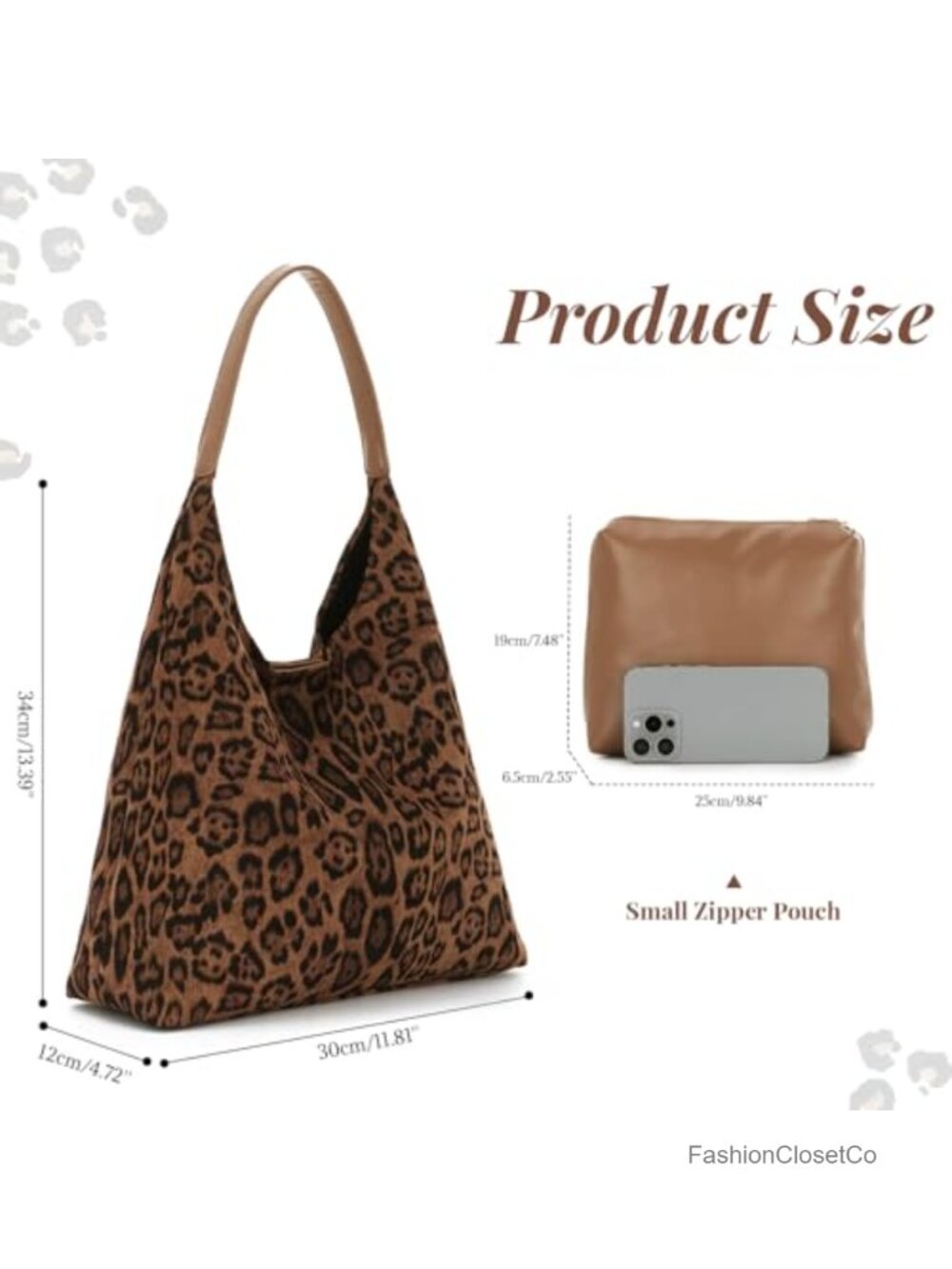 Vintage Leopard Hobo Purse Bag - Women's Canvas Shoulder Tote Handbag - Picture 5 of 6